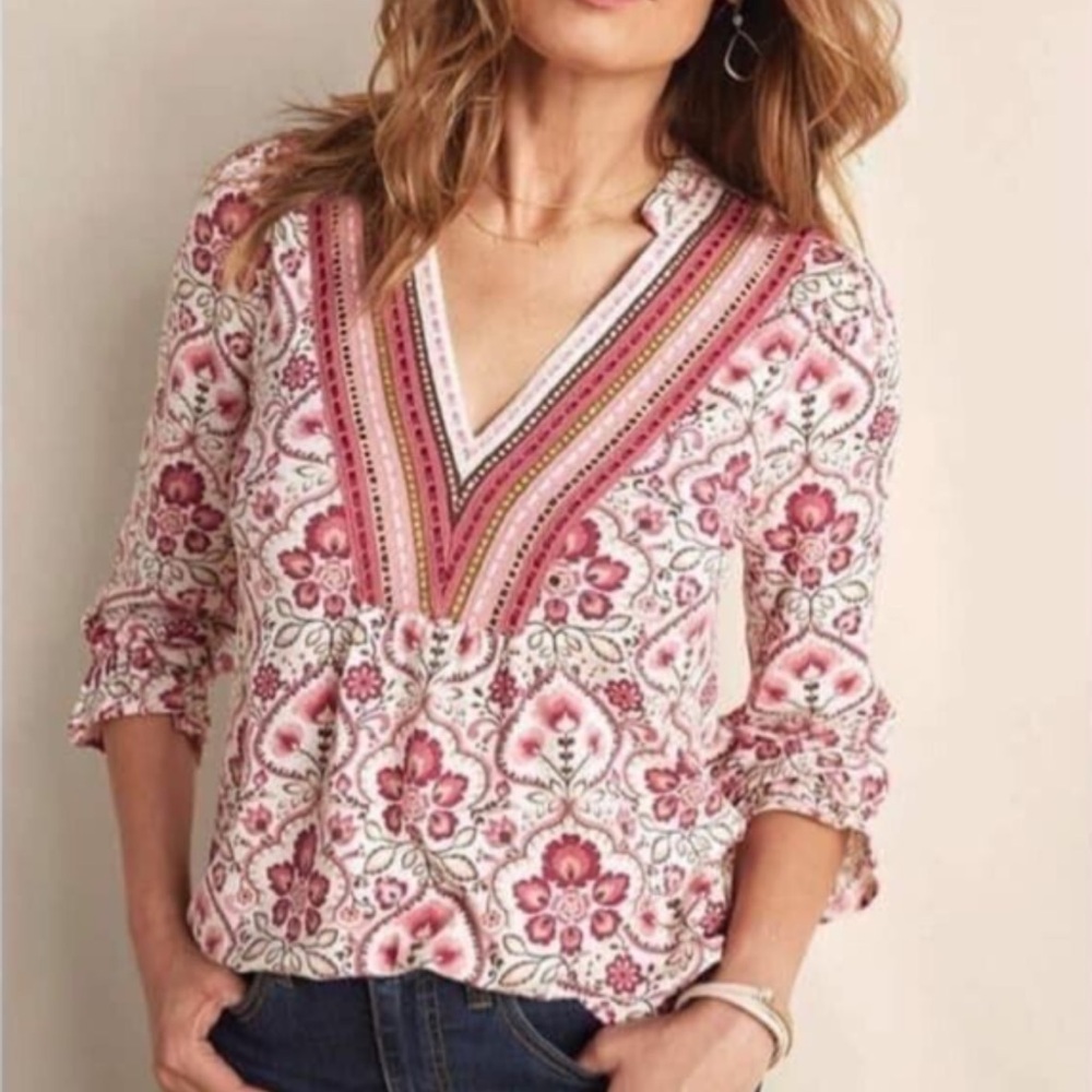 Matilda Jane Heart to Heart Daydream Medallion Print V-Neck Tunic Ruffle Sleeve